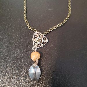 Handmade Bronze Tone Drop Pendant Necklace Caramel